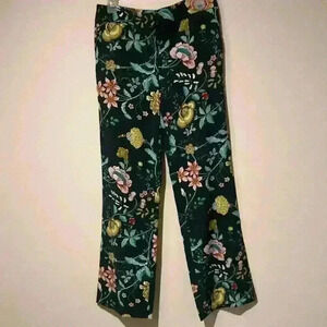 The Loft dark green floral pants wide leg women’s size 0